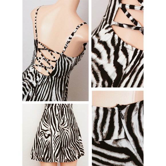 Zebra Crisscross Backless Fit Flare Skater Dress - Picture 4 of 8